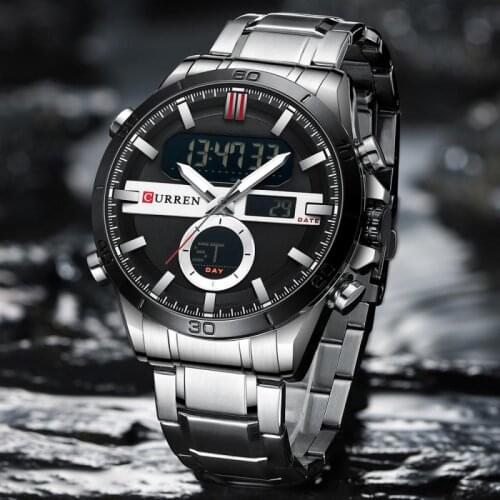 Curren Men Military Sport Wrist Watch Quartz Steel Waterproof Dual Display Male Clock Watches Relogio Masculino