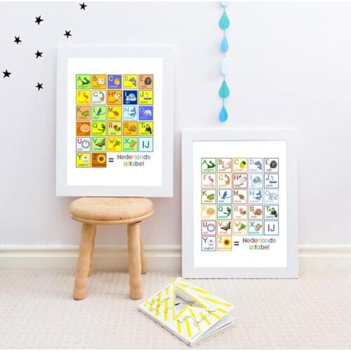 Colorful Dutch Alphabet With Animals Nursery Wall Art Canvas Painting Netherlands Education Posters and Prints Kids Room Decor