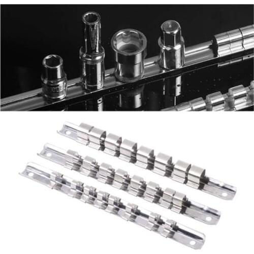 Socket Rack Holder 1/4" 3/8" 1/2" with 16 Clips On Rail Tool Organizer Storage