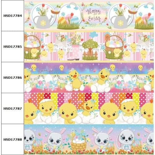 HSDCraft Hot 25MM 10 Yards Easter Cartoon Printed Grosgrain Ribbon DIY Handmade Hair Accessories Material Wedding Gift Packaging