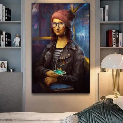 Modern Street Culture Spoof Art Modern Dress Mona Lisa Canvas Painting Simple Style Indoor Home Decoration Painting(No Frame)