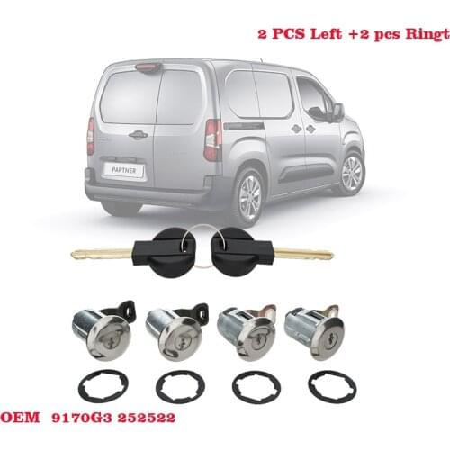 1 Set 9170G3 252522 Left Right Door Lock Cylinder Set 2 Keys For Citroen Berlingo Xsara Picasso for Peugeot Partner 1996-2007