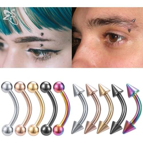 ZS 5 Pcs/lot Stainless Steel Eyebrow Piercings 16G Cone Ball Eyebrow Ring 5 Color Labret Lip Daith Piercing Jewelry Accessories