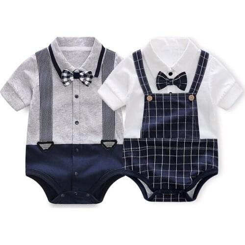 Baby Costume 2021 Summer Baby Boy Bodysuit For 0-1y Newborn Baby Clothes Short Sleeve Turn-down Collar Gentleman Baby Jumpsuit