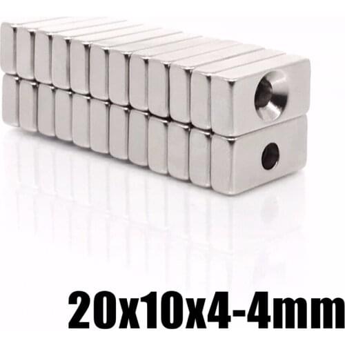 5/10/20/50pcs N35 Rectangular magnet f 20x10x4 mm hole 4 mm Super Strong Neodymium magnet 20*10*4 mm NdFeB magnet 20 x 10 x 4