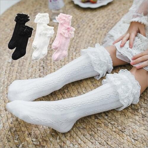 Sweet lace Girls Socks Long Knee High Socks With Bows Princess Kids Socks For Girl Children Easter Socks Calcetines Meias