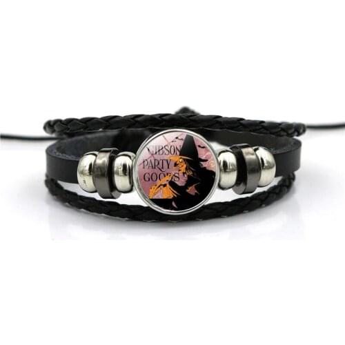 Black Multilayer Leather Bracelet Halloween Jewelry Fashion Glass Dome Witch Button Bracelet Bangle Party Gift for Women Men