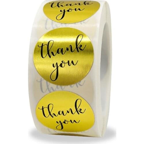 500pcs/roll 1inch/2.5cm Gold Foil Thank You Stickers Gift Box Scrapbooking Wedding Giveaway Party Favors Labels Seal Stickers