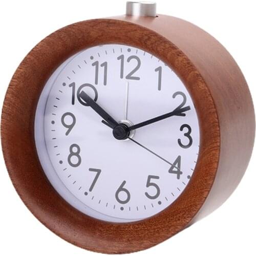 Round Wooden Desktop Alarm Clock with Night Light Creative Simple Design Table