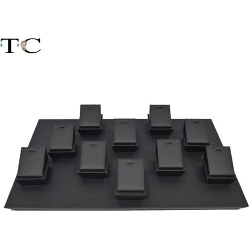 2016 Newest Jewelry Display Showcase Black PU Leather Pendant Holder Earring Stand Jewelry Organizer Show