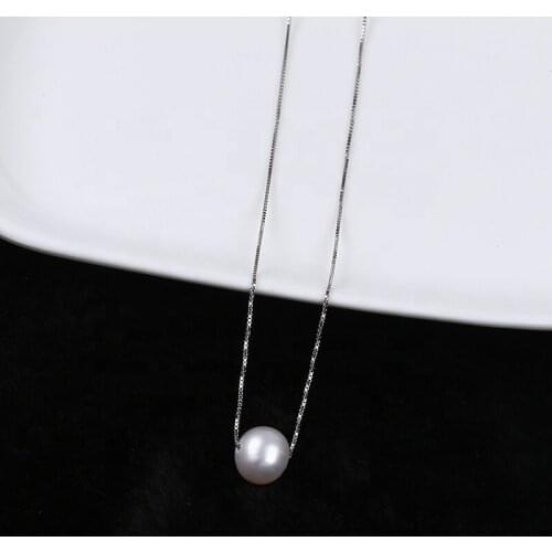 8-9mm natural freshwater round pearl pendant silver chain necklace for women gift