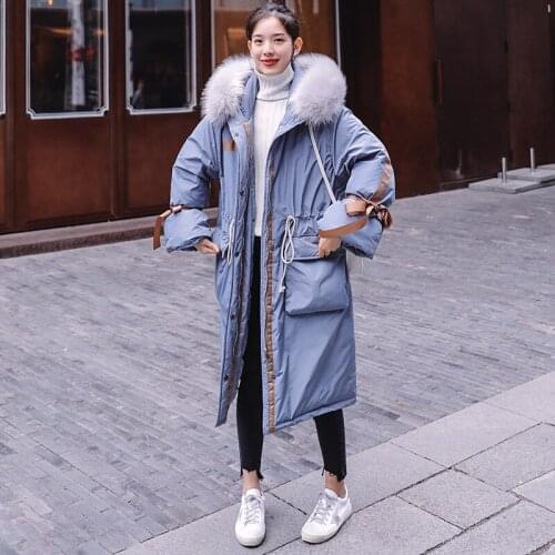 Coat Female 2021 Winter New 90% White Duck Down Hooded Fox Fur Collar Fashion Korean Long Loose High Quality Womens Jacket YY1