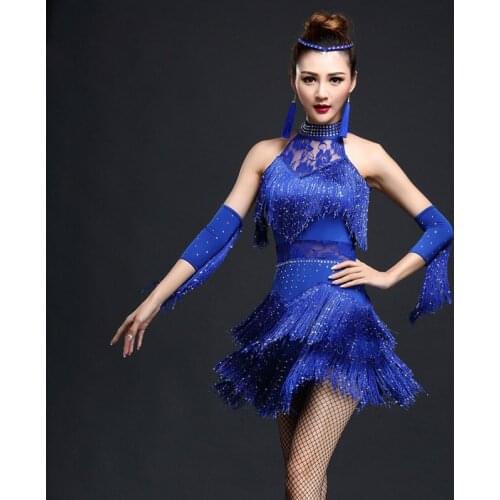 Latin Dance Dress Women Fringe Dress Dress&Gloves Competition/Practice Cha Rumba Samba Salsa Dance Dress Great Gatsby