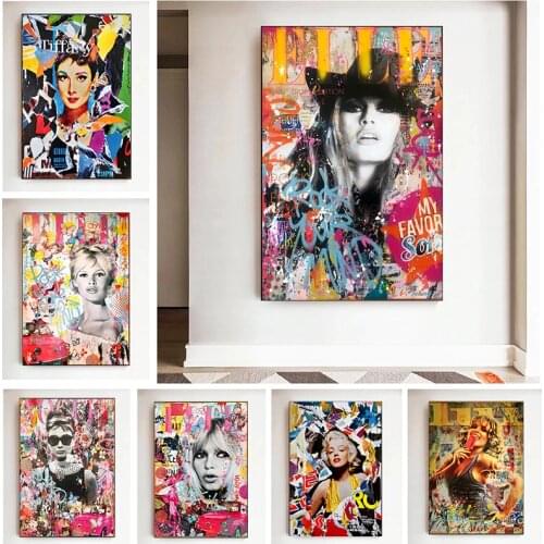 Pop Graffiti Art Audrey Hepburn Portrait Art Prints Street Art Celebrity Poster Canvas Painting Wall Pictures Home Decoration