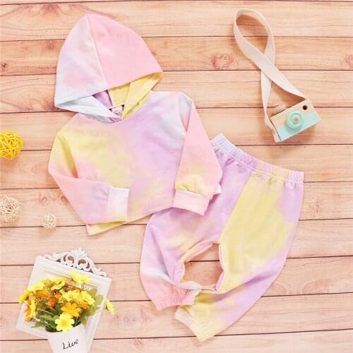 Casual Kids Clothes Girls Outfits Spring Autumn Baby Girl Clothes Sets Tie Dye Long Sleeve Hoodies Tops+Pants Children Girls Set