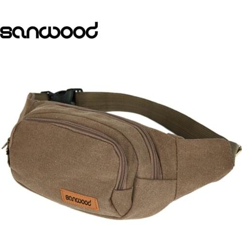 2016 New Arrival Canvas Three Zipper Pockets Fanny Pack Chest Waist Bag with Cell Phone Pouch