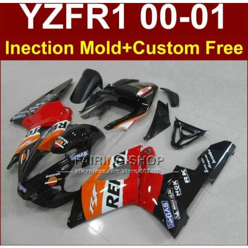 Repsol glossy black red bodywork for YAMAHA fairings YZFR1 2000 2001 yzf 1000 YZF R1 00 01 ABS plastic body repair parts+7gifts