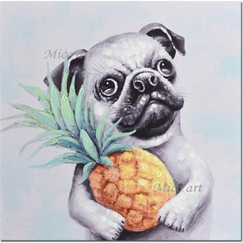 Hand-painted No Frame Cartoon Paintings Kids Room Wall Decorative Cartoon Cute Dog Oil Painting Canvas Wall Art Picture