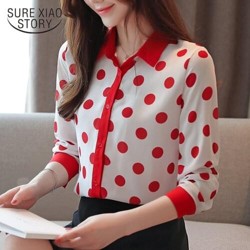Blusas mujer de moda 2019 Polka Dot Office Lady long sleeve chiffon shirts blusa feminina button down shirt for women 5979 50