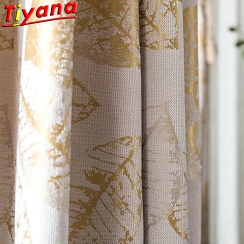 80%-90% Blackout Curtains for Living Room Modern Yellow Leaves Pattern Exquisite Window Drapes for Bedroom Customizable *VT