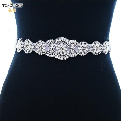 TOPQUEEN S161Luxury Bridal Sashes for Women Belt for Dresses White Formal Dress Belt Pearls Rhinestone Sparly Women’s Belts S161