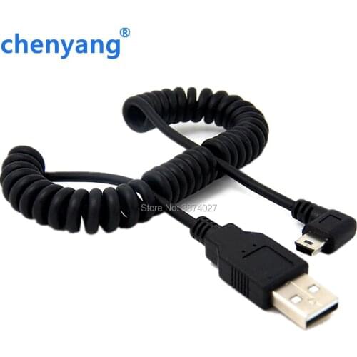 USB 2.0 male to Mini USB Right angled 90 degree Flexible Spring Retractable Charging data Cable for Car navigation GPS MP3/MP4