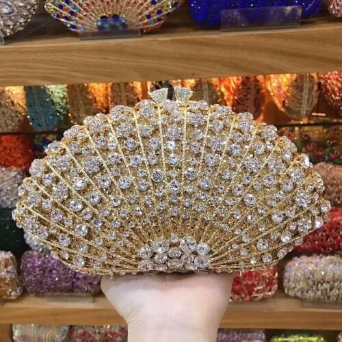 XIYUAN women gold/blue/silver/champagne/pink color crystal evening bag Chain Handbags Wedding Bridal mini Purse wallet Bridal