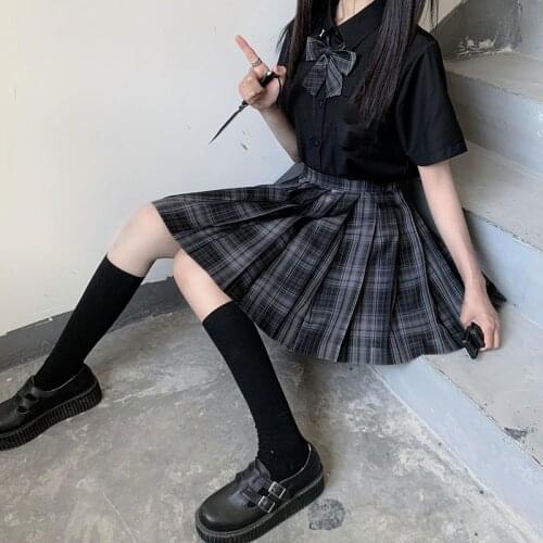 [Lonely City] Long/Short Sleeve Stundent Lady Girls High Waist Plaid Pleated Skirts JK School Uniform Anime Clothes