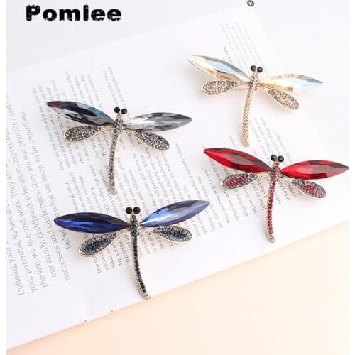 Pomlee Big Red Crystal Dragonfly Brooches for Women Large Insect Brooch Pin Fashion Dress Coat Accessories Cute Jewelry