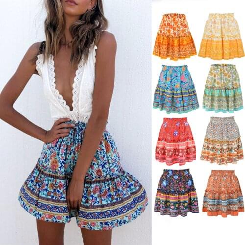2020 Women Floral Print Skirt Bohemian Ethnic Fashion Style Summer Casual Beach Flower Print Mini Skirts Dance Girls Bohe