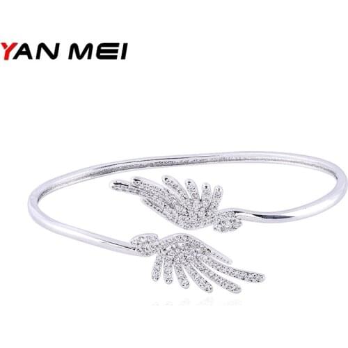 YANMEI CZ Angel Wings Open Bracelet Silver Plated Crystal Bracelet Adjustable Fashion Gifts For Women YMS0735