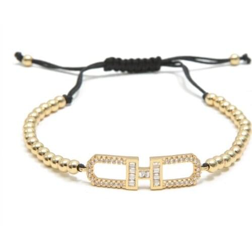 Gold silver micro pave cz Cubic Zirconia rope adjusted Copper Beads Bracelet ct432 Letters H Charm Braided Bangles Women