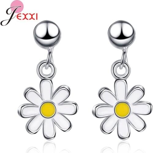 Elegant 925 Sterling Silver Sun Flower Daisy Pattern Drop Earrings For Women Girls Super Nice Female Wedding Jewelry Accessory