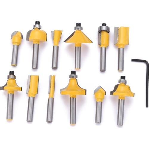 12Pcs/Set Woodworking Milling Cutter 1/4'' Shank Carbide Router Bit Set For Wood Cutter Engraving Cutting Tools