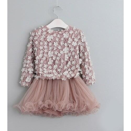 High quality elegant princess girls dress duety pink petal embroidery long kids dress for girls fake 2pc clothing set toddler