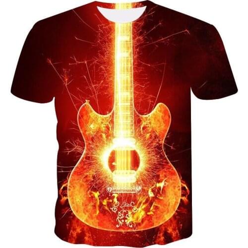 2019 Flame T-shirt Men Music T-shirts 3d Guitar Tshirts Casual Metal Shirt Print Gothic Anime Clothes Short Sleeve t shirts