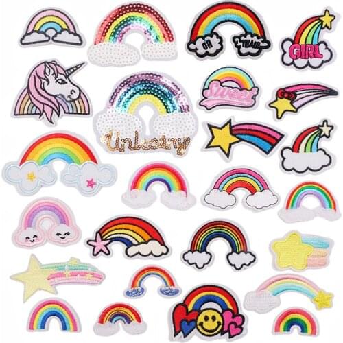 25pcs/set Cute Rainbow Patch Iron On Embroidered For Clothing Cartoon Patches DIY For Kid Clothes Appliques Stickers T-shirt