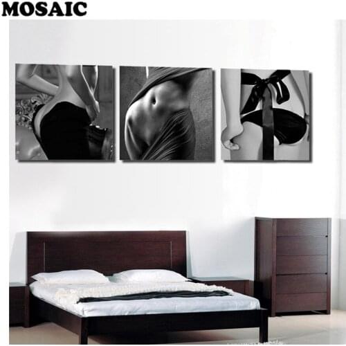 3 pcs diamond embroidery Sexy Woman diamond painting Cross Stitch round square Rhinestone mosaic black white wall decoration