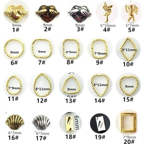 50pcs/pack 3D Nail Art Decorations Alloy Irregular geometry Frame Heart Nail Parts Metal Nail Accessory DIY Nail Tool Supplies