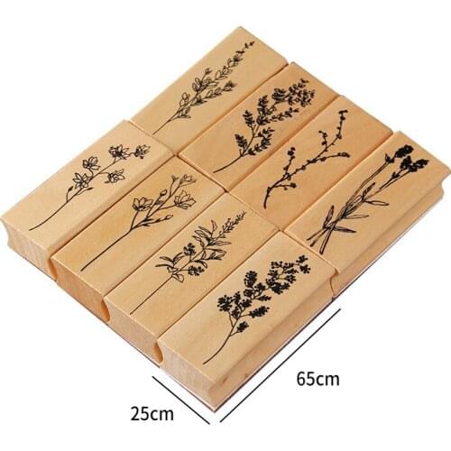 8 Exquisite Wooden Retro Flowers and Plants Collection Creative Fresh Plant Hand Account DIY Decorative Rubber Stamp