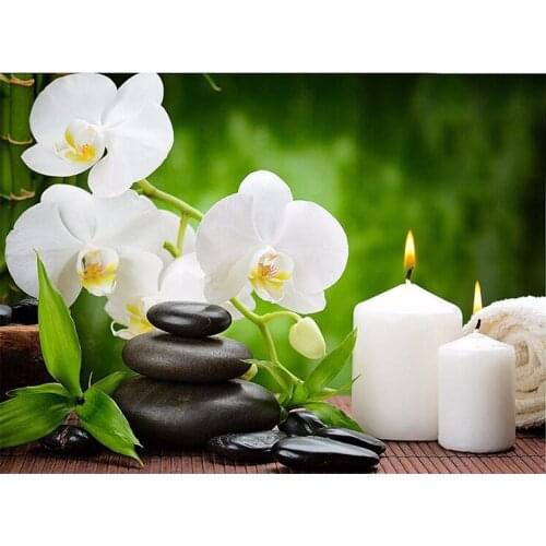 5D DIY Diamond Painting "Orchid Candles Stones " Embroidery Full Round Diamond Cross Stitch Rhinestone Mosaic Painting Decor