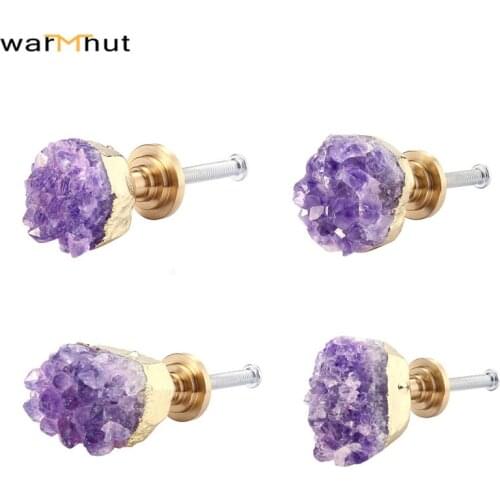 WarmHut Amethyst Cluster Drawer Knobs Gemstones Cabinet Knobs Decor Handles Crystal Pulls Handles for Cupboard Kitchen Wardrobe