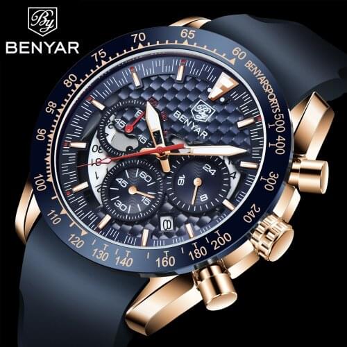 Benyar 2021 New Top Brand Mens Quartz Watch Automatic Waterproof Leather Clock Mens Sports Time Code Table Relogio Masculino