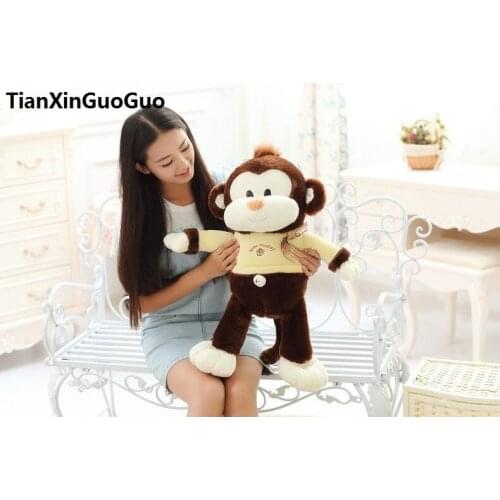 Large 65cm cartoon brown monkey plush toy with yellow cloth, soft throw pillow birthday gift h2980
