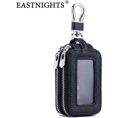 Genuine Leather Keychain Men Women Key Holder Organizer Pouch Transparent Window Car Key Bag Wallet Housekeeper Key Case Mini