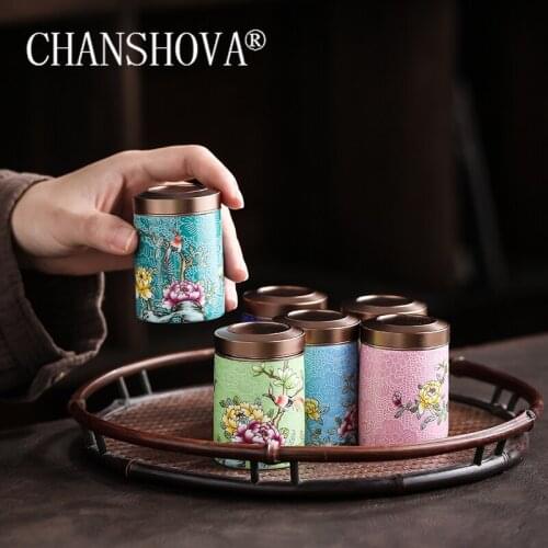 CHANSHOVA Travel portable Small Tea caddy canister Sealed ceramic jar tea box Color Enamel container China Porcelain H294