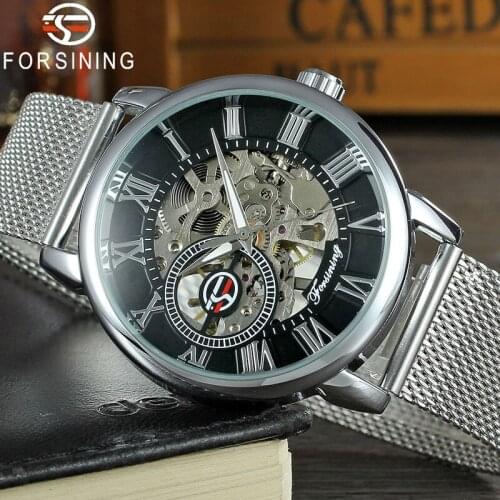 FORSINING Mechanical Men Wristwatch Military Sport Male Clock Top Brand Luxury Stainless Steel Skeleton Waterproof Man Watch 005