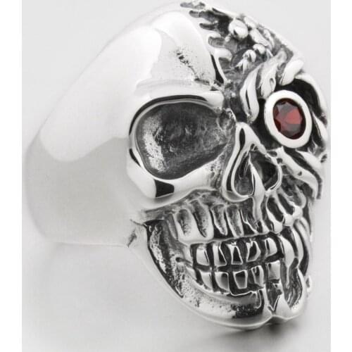 Red Eye Skull 925 Sterling Silver Mens Biker Rocker Ring 8S006 US Size 7 to 15