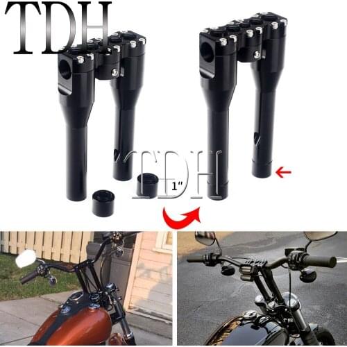 Black Motorcycle 1-1/8" Handlebar Fat Bar Riser Heighten Fixed Clamp Mount 7'' 9'' 11'' 13'' For Harley Sportster XL883 XL1200