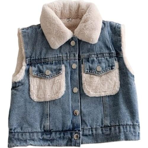Childrens Plus Velvet Denim Vest Thickened 2020 Winter Clothes Girls Waistcoat Baby Warm Autumn Casual Fur Wool Coats For Kids
